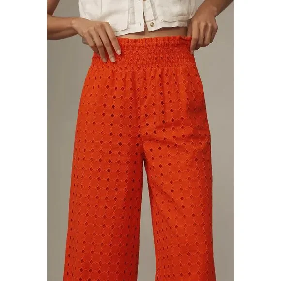 New Anthropologie Maeve Eyelet Wide-Leg Pants Sz XS